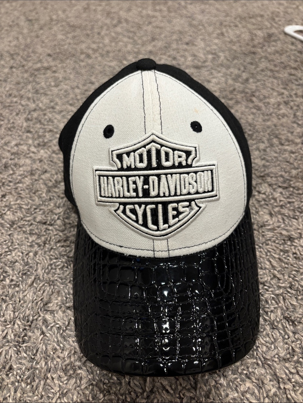 Harley-Davidson Black & White Embroidered Logo Croc-Texture Bill Cap